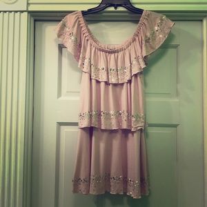 Karen Kane Blush Pink Layered Sparkle Top EUC S